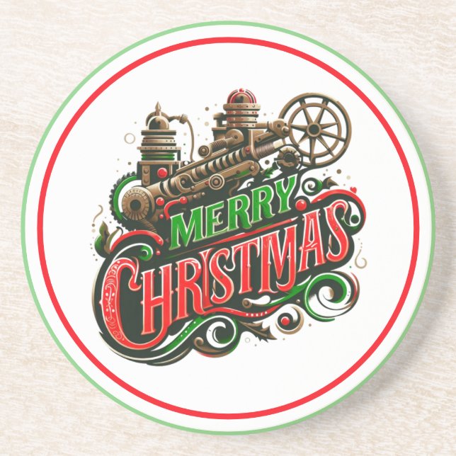 Merry Christmas steampunk Coaster (Front)