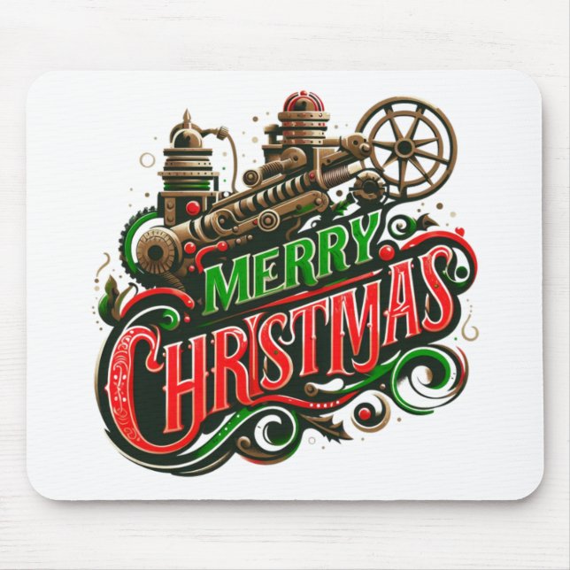 Merry Christmas steampunk Mouse Mat (Front)