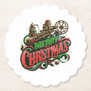 Merry Christmas steampunk Paper Coaster