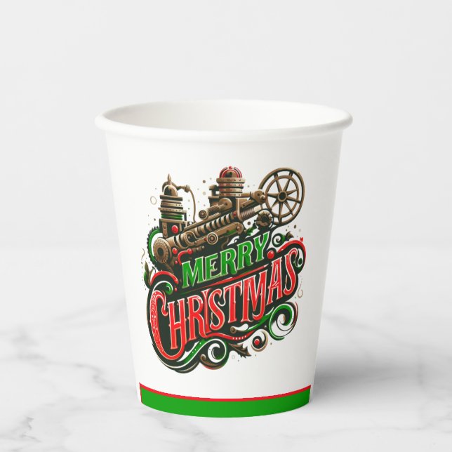 Merry Christmas steampunk Paper Cups (Front)