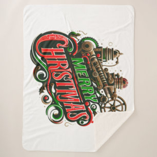 Merry Christmas steampunk Sherpa Blanket