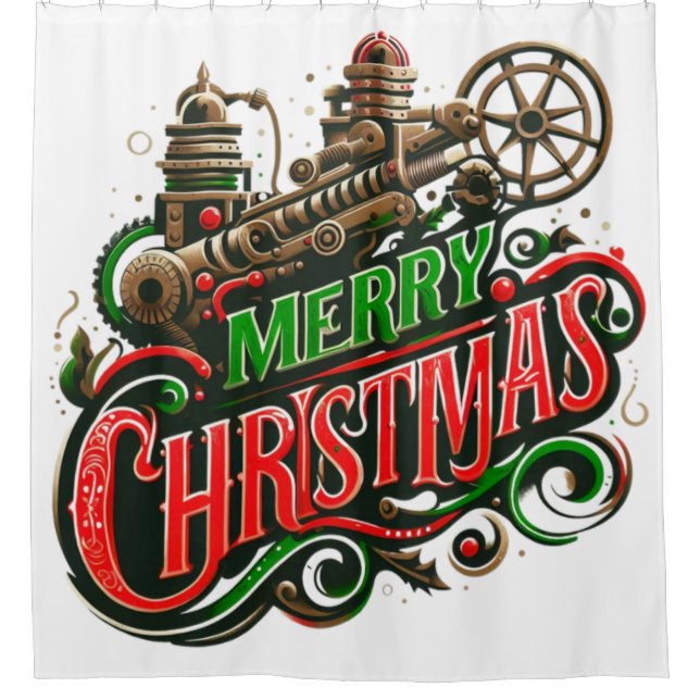 Merry Christmas steampunk Shower Curtain (Front)