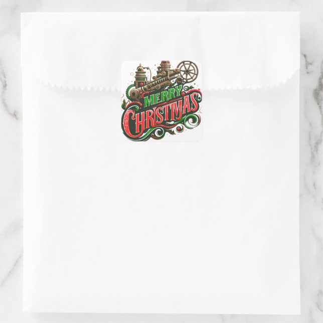 Merry Christmas steampunk Square Sticker (Bag)