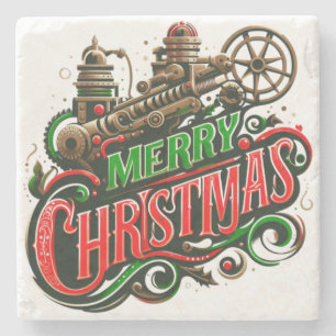 Merry Christmas steampunk Stone Coaster