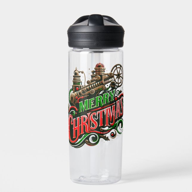 Merry Christmas steampunk Water Bottle (Front)