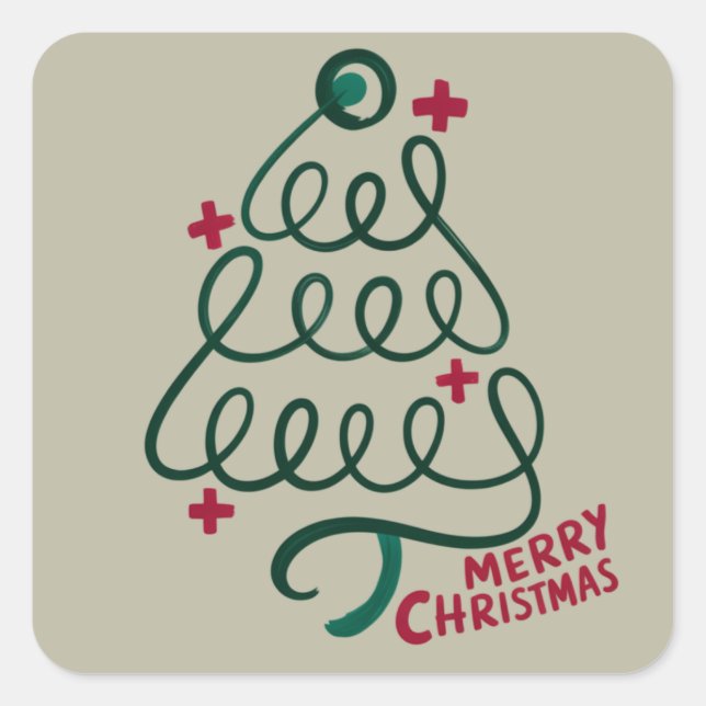 Merry Christmas Stethoscope CNA Medical Worker Square Sticker (Front)