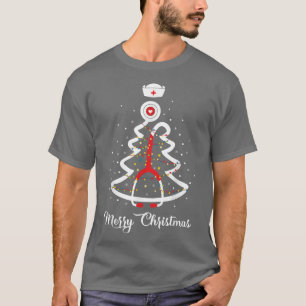 Merry Christmas Stethoscope Nurse Christmas Tree X T-Shirt