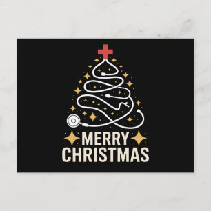 Merry Christmas Stethoscope Tree Nurse Doctor Xmas Holiday Postcard