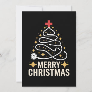 Merry Christmas Stethoscope Tree Nurse Doctor Xmas Invitation