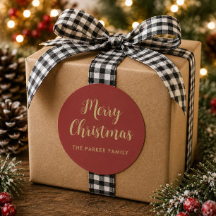 Merry Christmas Sticker   Faux Gold Casual Script 