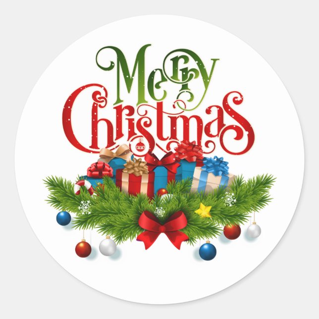 Merry Christmas Sticker – Festive Gifts & Pine Gar (Front)