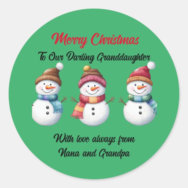 Merry Christmas Sticker for Granddaughter (Front)