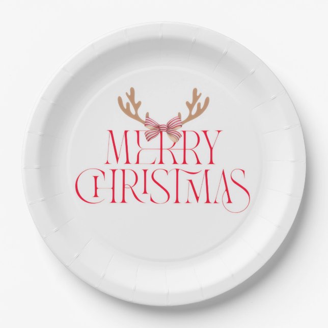 Merry Christmas Sticker – Holiday Gift Label Paper Plate (Front)