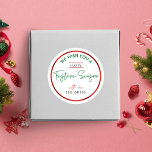Merry Christmas Sticker Red Green Personalised<br><div class="desc">Complete your Christmas gifts and packages with a personalised Happy Holidays circle label. This festive season round sticker includes a modern red and green holiday design with stylish script font and faux red foil effect,  perfect to use for Christmas,  Hanukkah or New Year!</div>