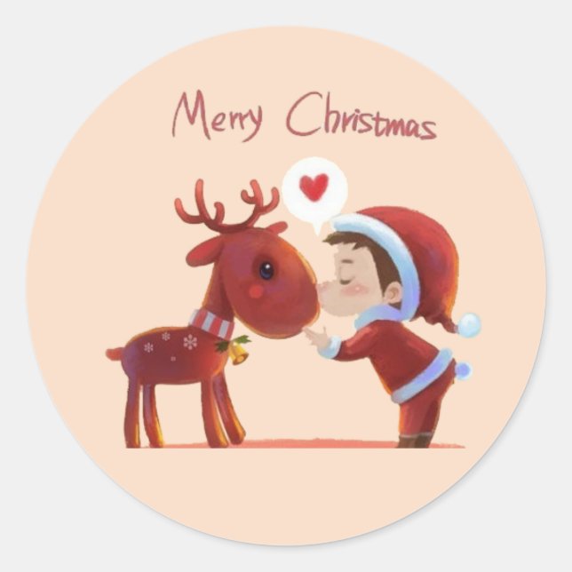 Merry Christmas Sticker – Santa & Reindeer Kiss –  (Front)
