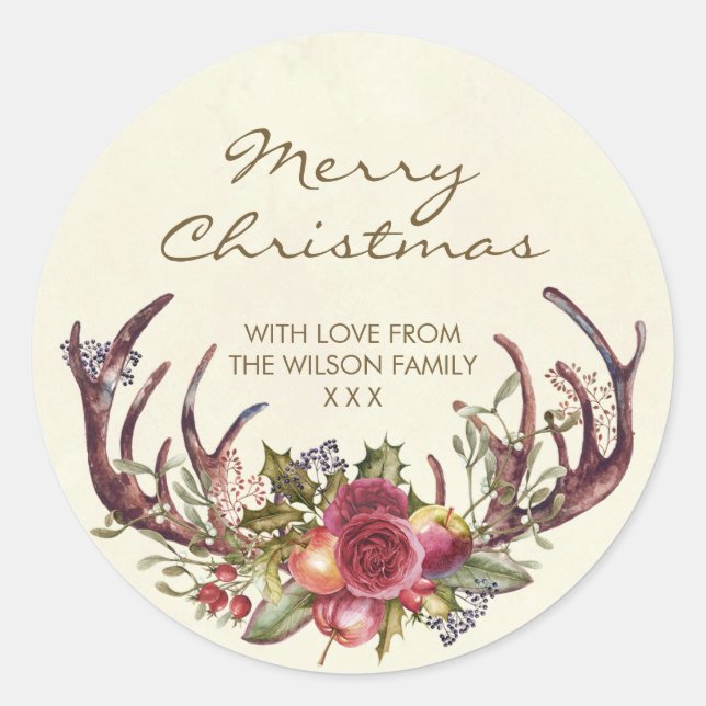 Merry Christmas sticker winter holly personalised (Front)