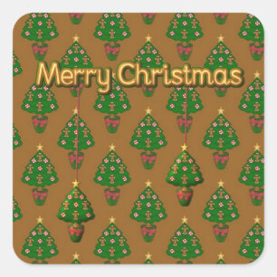 Merry Christmas sticker with Christmas Trees