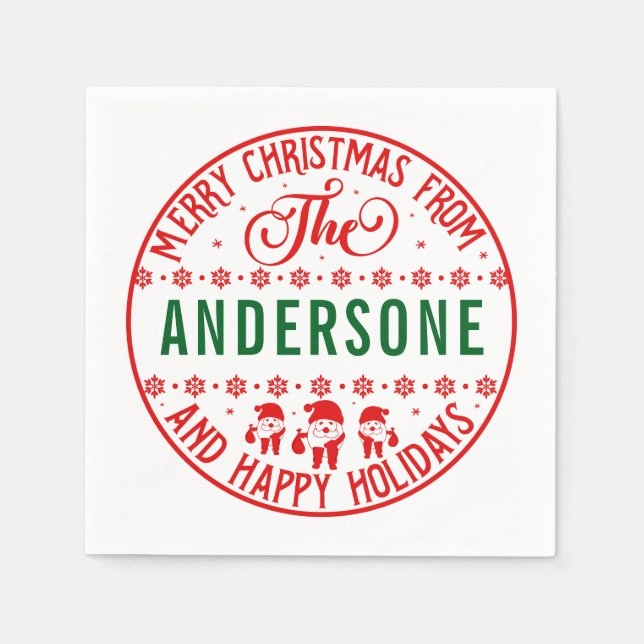 Merry Christmas Stickers | Festive Holiday Labels Napkin (Front)