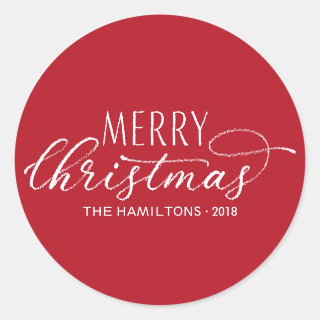 Merry Christmas Stickers Modern Red White Lettered (Front)