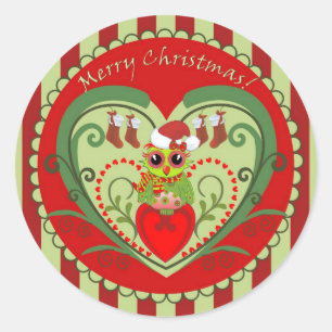 Merry Christmas stickers with cute Cartoon Owl