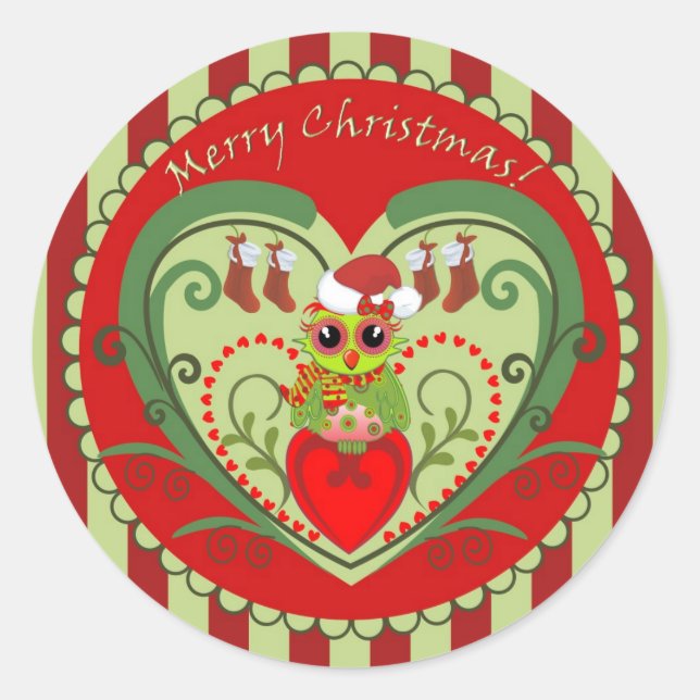 Merry Christmas stickers with cute Cartoon Owl (Front)
