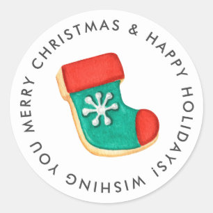 Merry Christmas Stocking Cookie Custom Classic Round Sticker