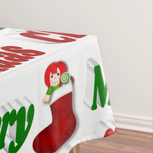 Merry Christmas Stocking red green typography  Tablecloth