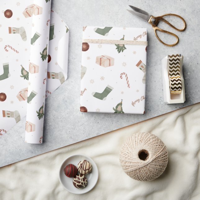Merry Christmas Stockings Presents Holiday Gift Wrapping Paper (Crafts)