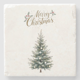 Merry Christmas Stone Coaster with Christmas Tree