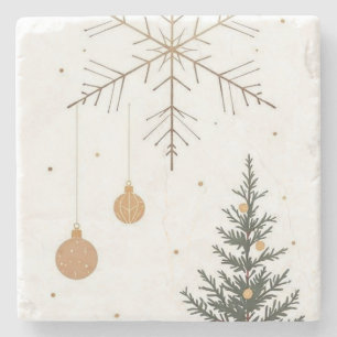 Merry Christmas Stone Coaster with Christmas Tree