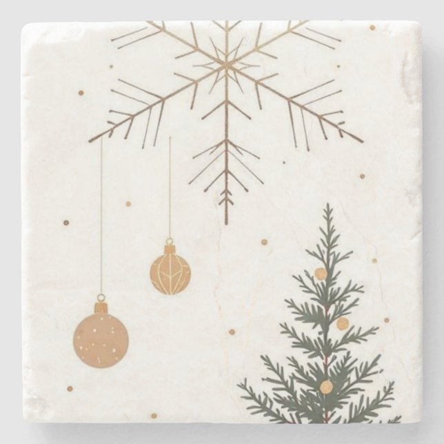 Merry Christmas Stone Coaster with Christmas Tree  (Front)