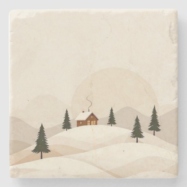 Merry Christmas Stone Coaster with Christmas Tree  (Front)