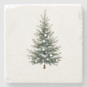 Merry Christmas Stone Coaster with Christmas Tree