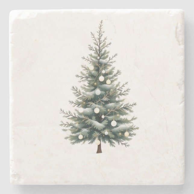 Merry Christmas Stone Coaster with Christmas Tree  (Front)