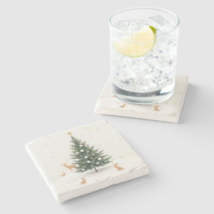 Merry Christmas Stone Coaster with Christmas Tree