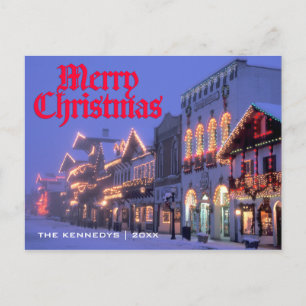 Merry Christmas - Street Christmas lights at night Holiday Postcard