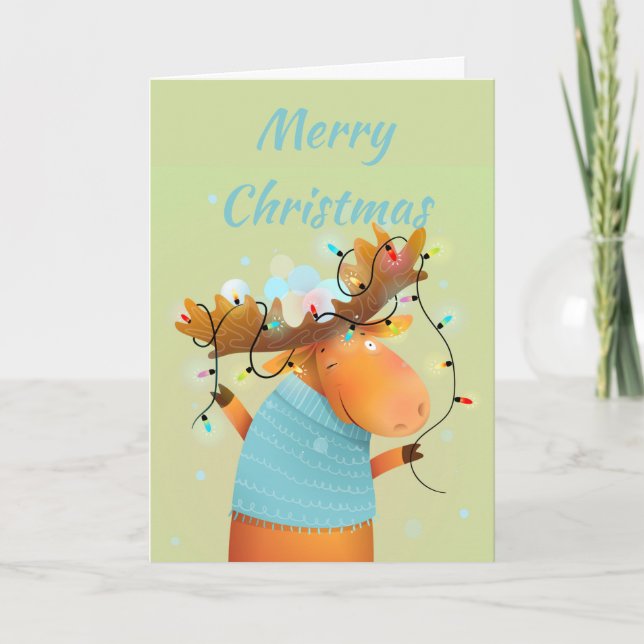 Merry Christmas Stress Free Fun Moose Animal Humou Holiday Card (Front)