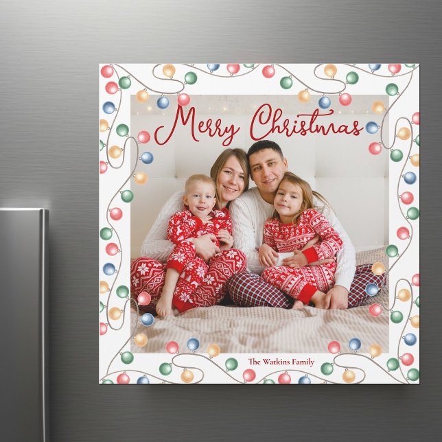 Merry Christmas String of Lights Photo Magnet Card (Creator Uploaded)