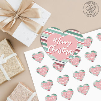 Merry Christmas Striped Heart Sticker