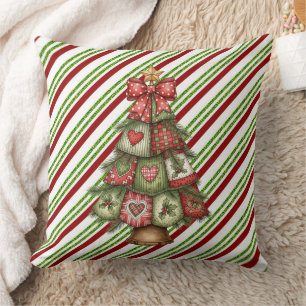 Merry Christmas Striped With Tree Cushion
