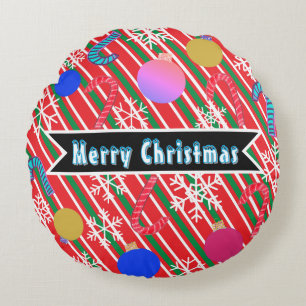 Merry Christmas Stripes Candy Canes Ornaments  Round Cushion