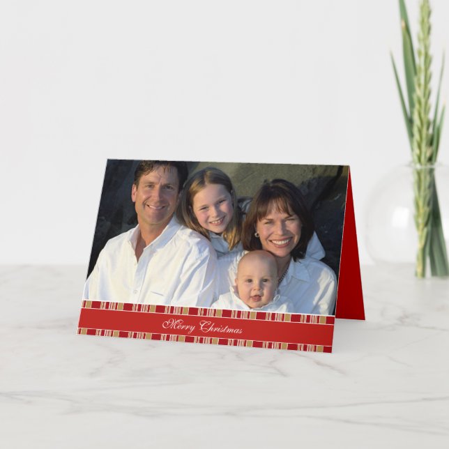 Merry Christmas Stripes Family Photo Holiday Card (Front)