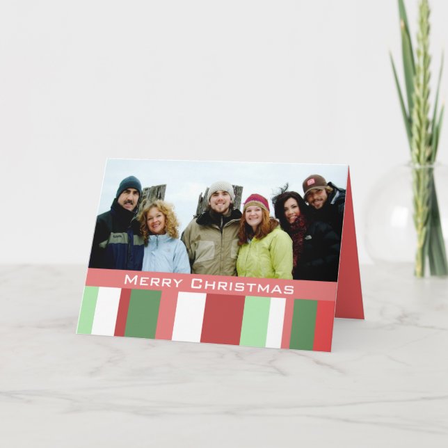 Merry Christmas Stripes With Your Family Photo Holiday Card (Front)