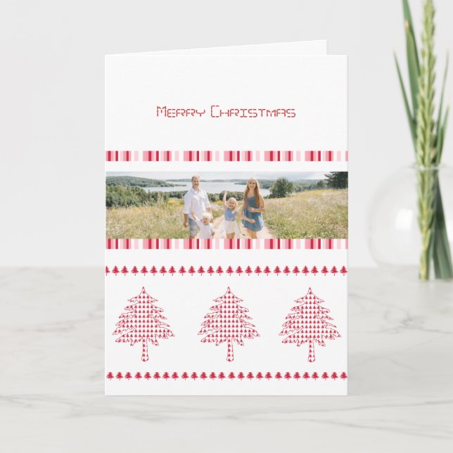 Merry Christmas Stripes With Your Family Photo Holiday Card (Front)
