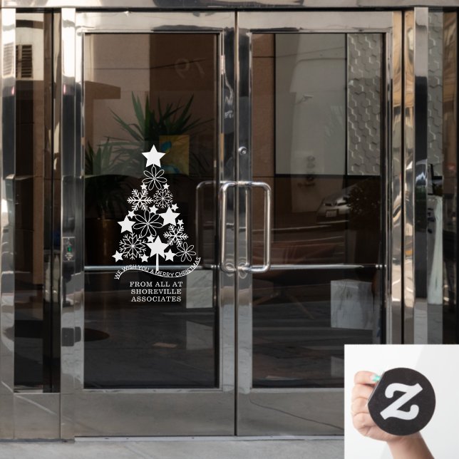 Merry Christmas Stylised Tree Custom Window Cling (Office Door)