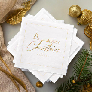 Merry Christmas Stylised Tree Motif ID1009 Foil Napkins