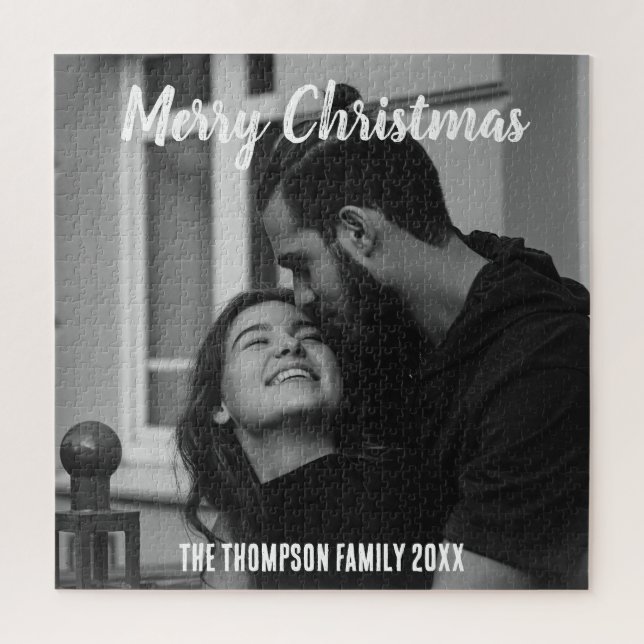 Merry Christmas stylish black and white script Jigsaw Puzzle (Vertical)