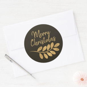 Merry Christmas Stylish Brown Holiday Classic Round Sticker