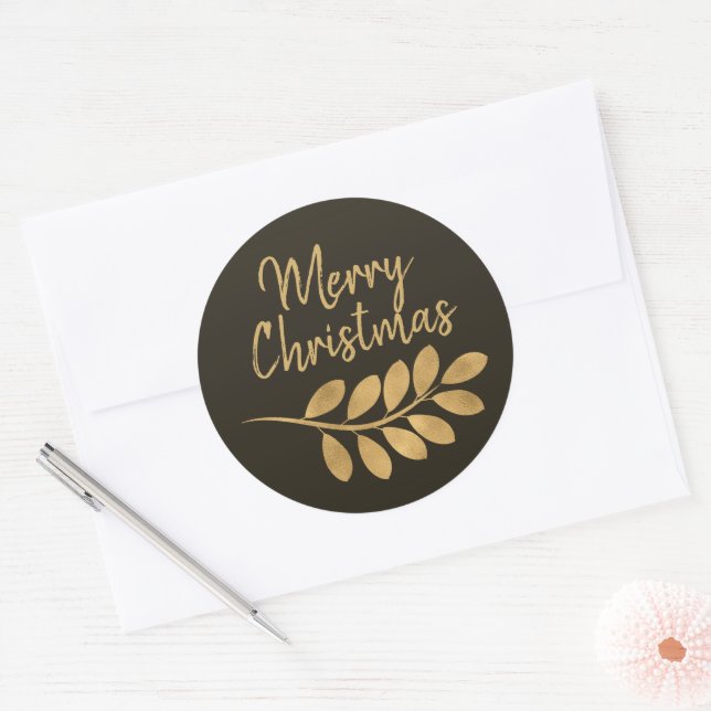Merry Christmas Stylish Brown Holiday Classic Round Sticker (Envelope)
