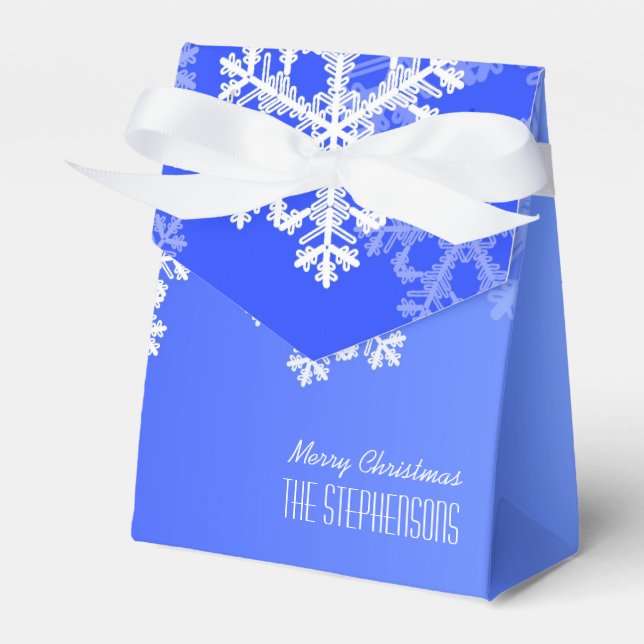 Merry Christmas Stylish Cobalt Blue Snowflakes Favour Box (Front Side)